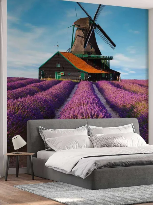 Outlet Lavendel veld met Windmolen op Achtergrond fotobehang Bloemen