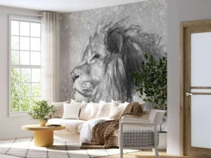 Best Leeuw tekening fotobehang Tienerkamer | Dieren