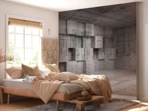 New Lege betonnen interieur met decoratie kubussen op de muur fotobehang 3d
