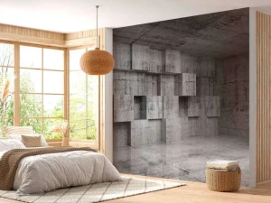 New Lege betonnen interieur met decoratie kubussen op de muur fotobehang 3d
