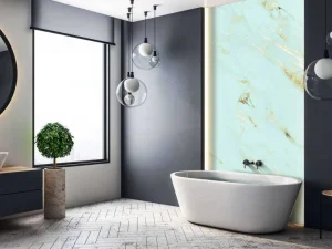 Best Lichtblauw marmer met goud fotobehang Gang | Oppervlakten