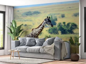 Online Lichte Giraffe in de natuur fotobehang Dieren