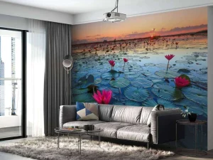 Discount Lotusbloem bij zonsopgang fotobehang Bloemen