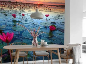 Discount Lotusbloem bij zonsopgang fotobehang Bloemen