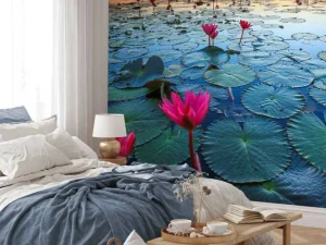 Discount Lotusbloem bij zonsopgang fotobehang Bloemen