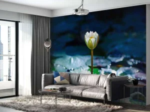 Online Lotusbloem in opkomend zonlicht fotobehang Bloemen