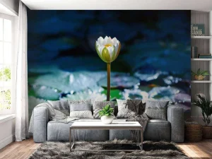 Online Lotusbloem in opkomend zonlicht fotobehang Bloemen