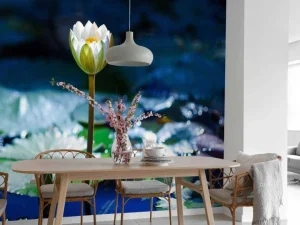 Online Lotusbloem in opkomend zonlicht fotobehang Bloemen