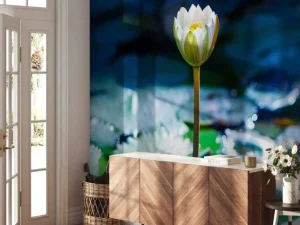 Online Lotusbloem in opkomend zonlicht fotobehang Bloemen