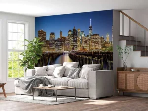 Discount Lower Manhattan vanaf een oude pier in Brooklyn fotobehang Architectuur