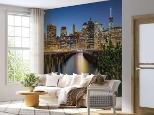 Discount Lower Manhattan vanaf een oude pier in Brooklyn fotobehang Architectuur