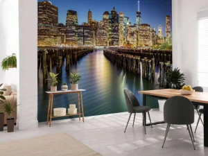 Discount Lower Manhattan vanaf een oude pier in Brooklyn fotobehang Architectuur