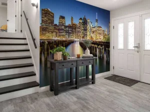 Discount Lower Manhattan vanaf een oude pier in Brooklyn fotobehang Architectuur