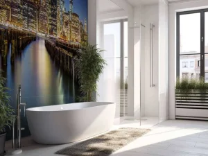 Discount Lower Manhattan vanaf een oude pier in Brooklyn fotobehang Architectuur