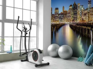 Discount Lower Manhattan vanaf een oude pier in Brooklyn fotobehang Architectuur