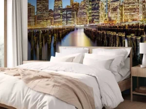 Discount Lower Manhattan vanaf een oude pier in Brooklyn fotobehang Architectuur