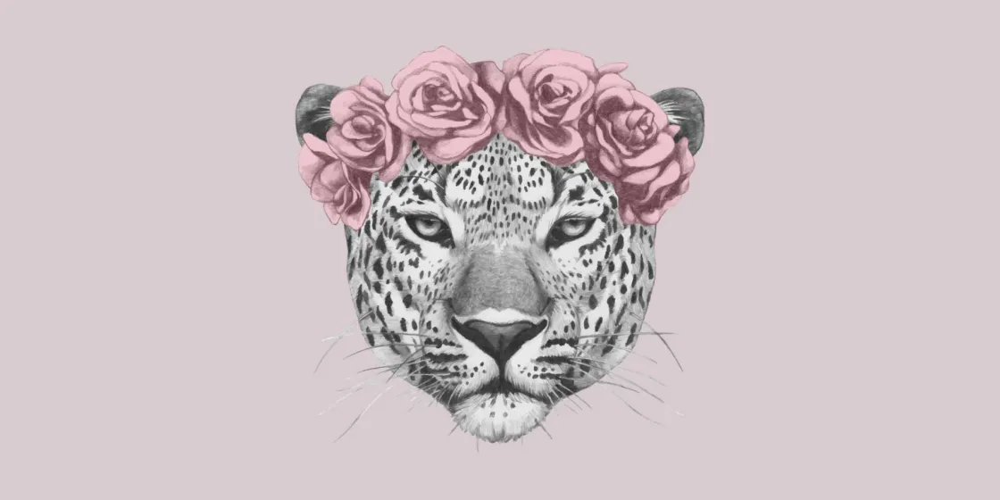 luipaard_met_roze_bloemen_0.webp Online Luipaard met roze bloemen Dieren