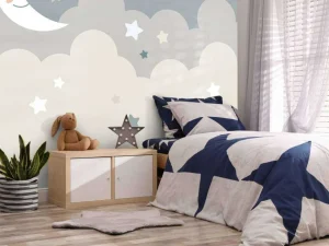 Discount Maan met sterren in de wolken fotobehang Babykamer