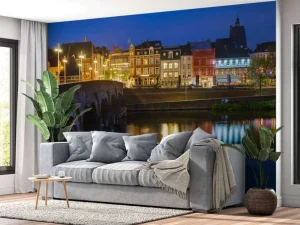Outlet Maastricht in de avond fotobehang Architectuur