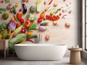 Fashion Mand met groenten en fruit fotobehang Keuken