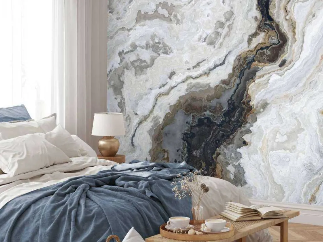 marmer_met_krullend_patro_1.webp Discount Marmer met krullend patroon fotobehang Hobbykamer | Gang