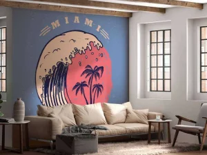 Online Miami logo met een donkerblauwe achtergrond fotobehang Tienerkamer