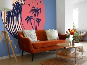 Online Miami logo met een donkerblauwe achtergrond fotobehang Tienerkamer