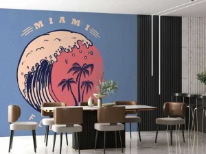 Online Miami logo met een donkerblauwe achtergrond fotobehang Tienerkamer