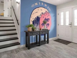 Online Miami logo met een donkerblauwe achtergrond fotobehang Tienerkamer