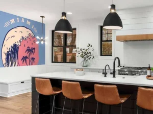 Online Miami logo met een donkerblauwe achtergrond fotobehang Tienerkamer