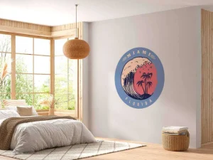 Online Miami logo met een donkerblauwe achtergrond fotobehang Tienerkamer