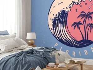 Online Miami logo met een donkerblauwe achtergrond fotobehang Tienerkamer