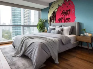 Online Miami logo met een lichtblauwe achtergrond fotobehang Tienerkamer | Hobbykamer