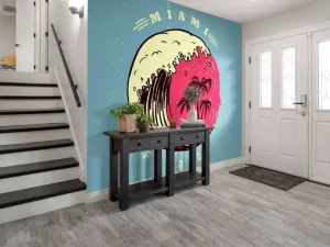 Online Miami logo met een lichtblauwe achtergrond fotobehang Tienerkamer | Hobbykamer