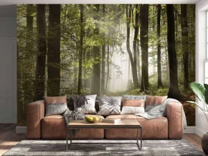 Outlet Mistig bos in de herfst fotobehang Bloemen