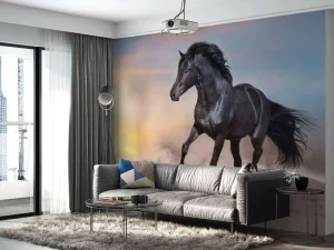 Outlet Mooi Zwart Paard in Zand fotobehang Dieren