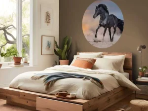 Outlet Mooi Zwart Paard in Zand fotobehang Dieren