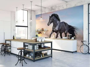 Outlet Mooi Zwart Paard in Zand fotobehang Dieren