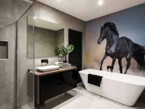 Outlet Mooi Zwart Paard in Zand fotobehang Dieren