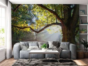 New Mooie Eik in het Bos fotobehang Bloemen