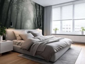 Clearance Mysterieuze Bos met Mist fotobehang Bloemen