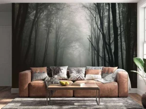Clearance Mysterieuze Bos met Mist fotobehang Bloemen