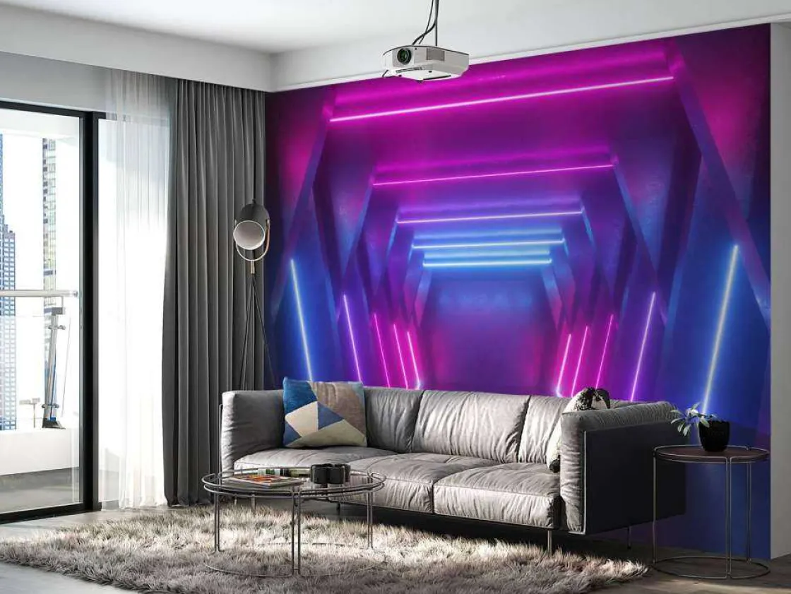 neon_verlichte_ruimte_met_10.webp Sale Neon verlichte ruimte met balken fotobehang Computerkamer | 3d