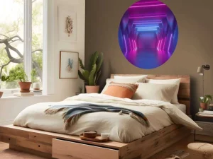 Sale Neon verlichte ruimte met balken fotobehang Computerkamer | 3d