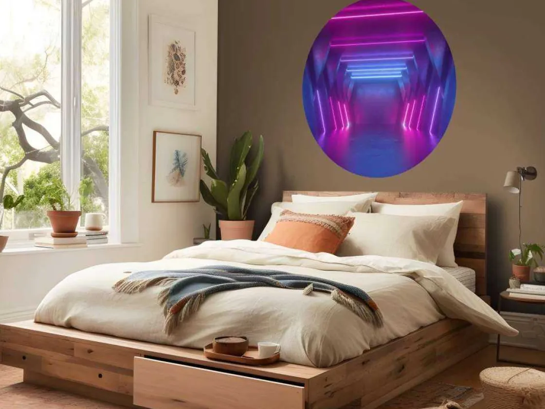 neon_verlichte_ruimte_met_5.webp Sale Neon verlichte ruimte met balken fotobehang Computerkamer | 3d