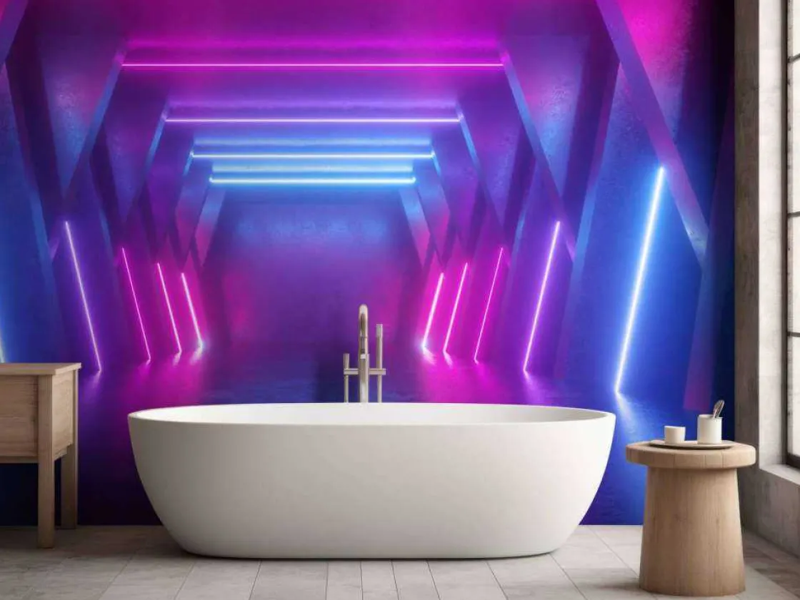 neon_verlichte_ruimte_met_6.webp Sale Neon verlichte ruimte met balken fotobehang Computerkamer | 3d