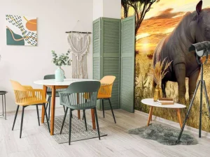 Discount Neushoorn bij zonsondergang fotobehang Tienerkamer | Dieren