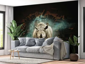 Discount Neushoorn breekt door de muur fotobehang Hobbykamer | 3d