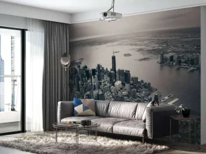 New New York luchtfoto in zwart-wit fotobehang Architectuur