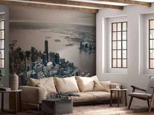 New New York luchtfoto in zwart-wit fotobehang Architectuur